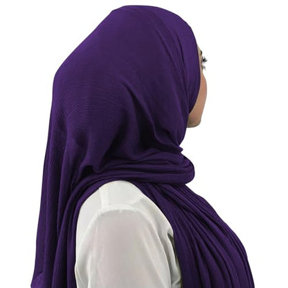 Premium Long Crinkle Chiffon Hijab Scarf for Women, Very Soft Muslim Head Scarfs - color: Violet