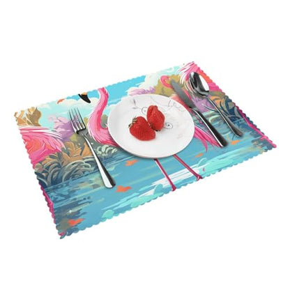 Placemats Set of 4 Heat Resistant Flamingo Bird Place mat for Dining Table Non-Slip Table Mats Desktop Protection Pad Washable Place Mats for Kitchen Dining Outdoor - color: Flamingo Bird