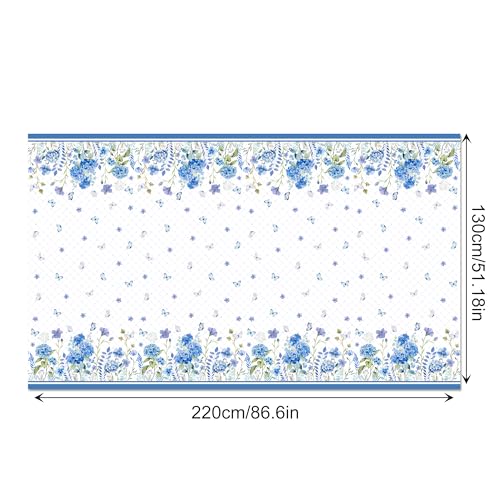 1Pc Blue Hydrangeas Flowers Party Plastic Tablecloth 54 x 87 Inch Long Table Cover, Spring Butterfly Party Tablecover for Floral Theme Kids Baby Shower Birthday Dinner Picnic Kitchen Event - color: Blue Hydrangeas