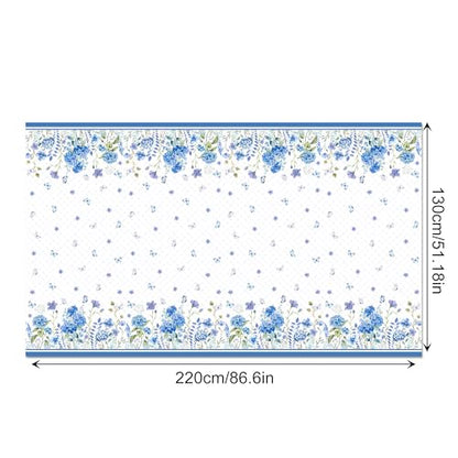 1Pc Blue Hydrangeas Flowers Party Plastic Tablecloth 54 x 87 Inch Long Table Cover, Spring Butterfly Party Tablecover for Floral Theme Kids Baby Shower Birthday Dinner Picnic Kitchen Event - color: Blue Hydrangeas