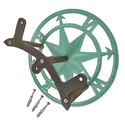 Verdigris Green Finish Cast Iron Nautical Compass Rose Wall Mounted Decorative Hanging Garden Hose Hanger - Hose Holder Organizer for Outdoor Spaces - 12 Inches in Diameter | Nautical Round Face, Holds Approximately 75 Feet, 5.5 Inch Deep, Bolts and Ancho