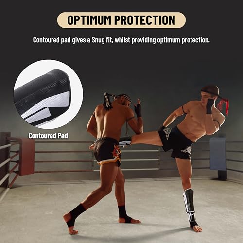 Endless Martial Arts Shin Guards | Material: ‎Faux Leather | Adjustable Thai Leg Guards with Instep Protection for Kickboxing/MMA Training and Sparring - size: Medium