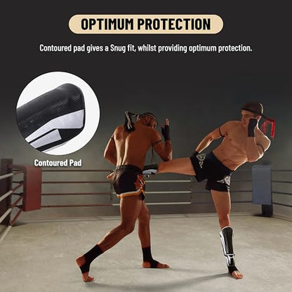 Endless Martial Arts Shin Guards | Material: ‎Faux Leather | Adjustable Thai Leg Guards with Instep Protection for Kickboxing/MMA Training and Sparring - size: Medium