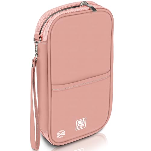 BOACAY Travel Document Organizer with RFID, Family Passport Holder, Wallet for Women & Men, Portable & Waterproof Case for Cards, Boarding Pass, Money - color: Dusty Rose