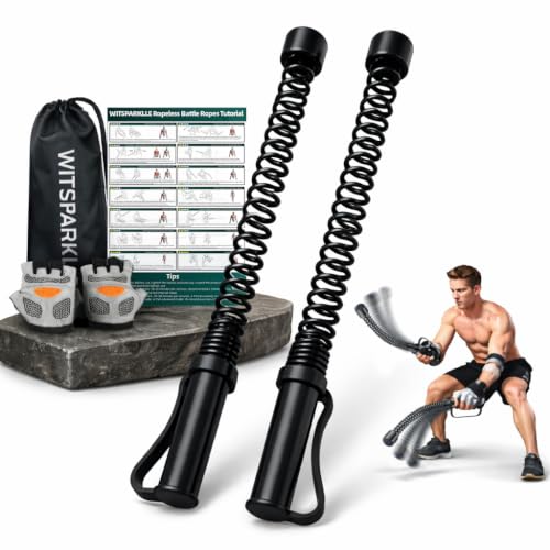 2PCS Ropeless Battle Ropes for Home Gym, Portable Cordless Workout Ropes with Gloves, Bag & Tutorial, Low-Impact HIIT Fitness Equipment for Full Body Cardio and Strength Training