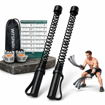 2PCS Ropeless Battle Ropes for Home Gym, Portable Cordless Workout Ropes with Gloves, Bag & Tutorial, Low-Impact HIIT Fitness Equipment for Full Body Cardio and Strength Training