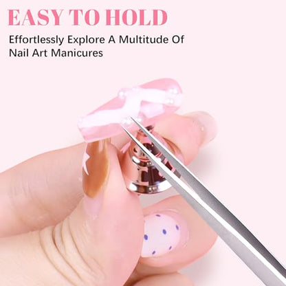 JUSTOTRY 2 Sets Pink Nail Painting Practice Stand With 1M Double-sided Tape Acrylic Fake Nail Art Holder For Press Ons Magnetic Nail Display Design Tools Kit Accessories For Home Diy Salon Supplies - color: Electroplated pink 2PCS