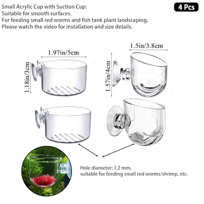 4Pcs Aquarium Plant Planter, Acrylic Fish Tank Plants Holder, Aquarium Decoration Plant Cup with Suction Cups for Fishes Tank Ornament Aquarium Décor Plastic Plants Fish and Aquatic Pets, (2",1.5")
