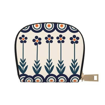 Polish Blue RFID Blocking Semi Circle Card Holder PU Leather Zipper Wallet Pouch Keychain Bag for Women Men, Slim Small Credit Card Case Organizer with 12 Slots - color: Polish Blue