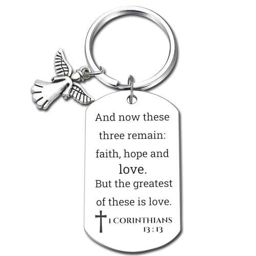 Inspirational Scripture Keychain with Angel Pendant - Bible Verse Key Chain Religious Gift for Christian - style: 1 Corinthians 13:13