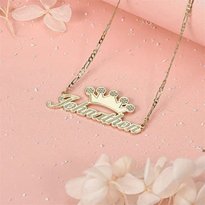 Custom Name Necklace Double Plated Name Necklace Personalized Name Plate Necklaces Name Necklaces for Women 18k Gold Plated Nameplate Pendant - color: Style 13