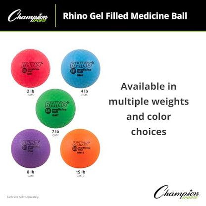 Champion Sports Rhino Gel Filled Medicine Ball – Durable, Soft Grip Weighted Ball for Strength, Cardio, & Rebounder Training – Multiple Weights for Home Gym & Fitness - style: 7 LB Medicine Ball (Green)