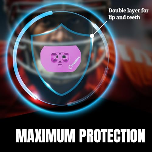 O Shield Core Football Mouth Guard, Detachable Strap | No boil, BPA-free silicone and TPE, brace friendly, ventilated case included, football 7v7 and flag - color: Pink