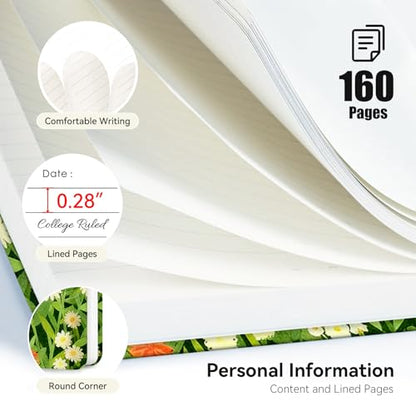 Lined Spiral Journal Notebook, A5 College Ruled Spiral Notebook for Women, Hardcover with Elegant Design for Work and Note-Taking, 5.5 * 8.25 inch, 160 Pages, Flower Cat - color: Flower Cat