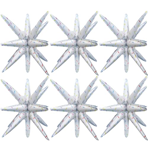 6 Pcs Color Dots Star Foil Balloons One-Piece 14-Pointed Star Balloon 4D Starburst Cone Mylar Balloon 22inch Christmas Birthday Wedding Wedding Anniversary Party Supplies (Color Dots) - color: 22 Inches Color Dots