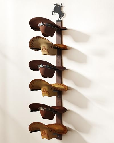 Cowboy Hat Rack for Wall – 3-Piece Wooden & Metal Western Hat Holder, Rustic Rider Sign Decor, Holds up to 6 Hats, Wall Mounted Cowboy Hat Organizer & Storage Display Rack for Cowboy Room Decor - color: Rustic Rider, size: 6 Hats