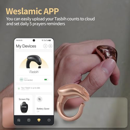 XG.&co Zikr Smart Ring,Adjustable Ring Finger Counter, Tasbeeh Counters, Prayer Direction Indicator Guide,5 Azan Alarm Clock, APP Support Eid al-Fitr Eid Muslims (Rose Gold Faith+) - style: Rose Gold 16 18 20 22 24mm