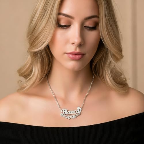 Custom Name Necklace Double Plated Name Necklace Personalized Name Plate Necklaces Name Necklaces for Women 18k Gold Plated Nameplate Pendant - color: Style 1544