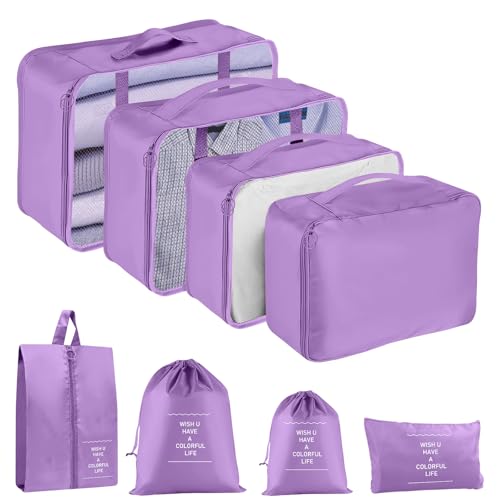 Packing Cubes for Travel 8 Set Luggage Organizer Bags - color: Purple, size: 8 Set