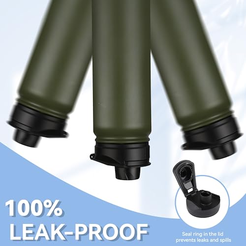 HASLE OUTFITTERS Insulated Water Bottle 22 oz Double Wall Stainless Steel Water Bottle Wide Mouth with Straw Lid & Spout Lid Keeps Cold or Hot(Army Green,8) - color: Army Green, size: 22oz- 8 Pack