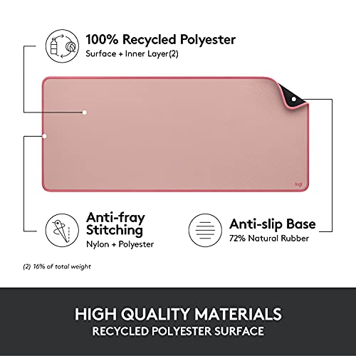 Logitech Desk Mat Studio Series Large Pad 30L x 70W cm - Darker Rose | Multifunctional large pad, extended mouse surface, office desk protector, anti-slip base, spill-resistant - color: Darker Rose