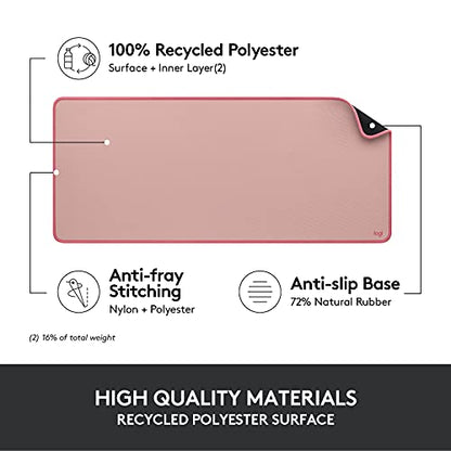 Logitech Desk Mat Studio Series Large Pad 30L x 70W cm - Darker Rose | Multifunctional large pad, extended mouse surface, office desk protector, anti-slip base, spill-resistant - color: Darker Rose