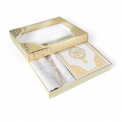 FURKAN Thermo Leather Quran Beige with Prayer Rug and Prayer Beads, Zuhre Gift Box - Cream - color: Beige