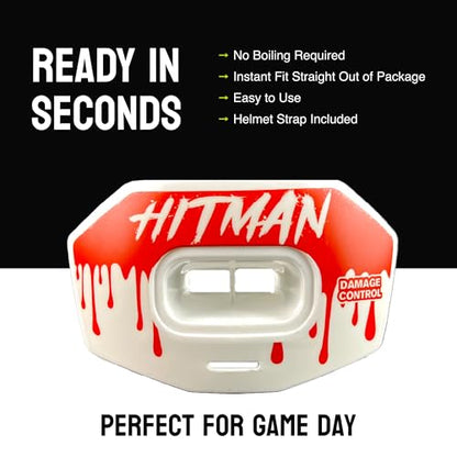 DAMAGE CONTROL Youth Football Mouth Guard – Breathable No Boil Mouthpiece, Protects Lips & Teeth, Works with Braces, Includes Helmet Strap – Sports Gear & Accessories (Hitman) - color: Hitman