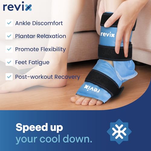 REVIX Ankle Ice Pack Wrap for Foot Pain Relief and Feet Injuries, Reusable Gel Ice Cold Packs for Achilles Tendonitis, Plantar Fasciitis, Sprained Ankles and Heels - style: Blue-Pack 1