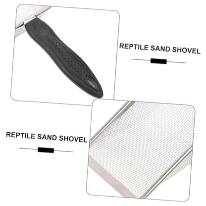 Abaodam 2PCS Stainless Steel Reptile Shovels Portable Substrate Scooper for Tortoises Lizards and Snakes Convenient Litter Cleaning Tools Fine Mesh Design