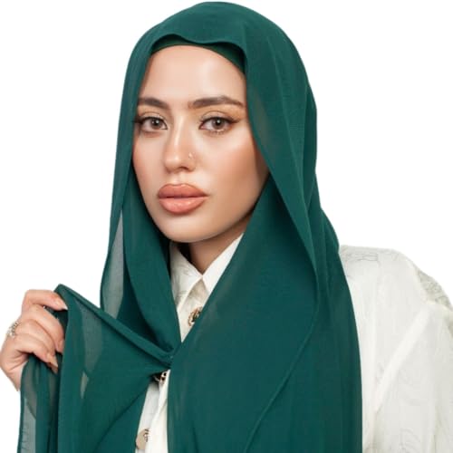 Instant Chiffon Hijab 3-in-1 with Built-in Magnets and Attached Match Undercap, Women Hijabs Set. - color: Emerald