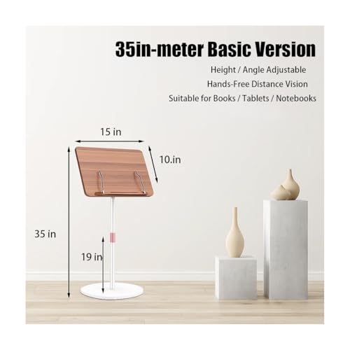 Adjustable Standing Book Stand,Book Reading Stands,Wood Music Sheet，Podium& Bible& Cookbooks Display Stands.Goodbye to Head Down Fatigue Adjustable Viewing Angle (White, 35in) - color: White, size: 35in
