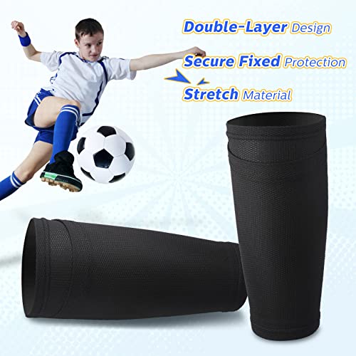 Hicarer Soccer Shin Guards Sleeves 4 Pairs Flexible Soccer Shin Guard Leg Performance Support Polyester Soccer Shin Guard Sleeve Holder with Pocket for Soccer Sport