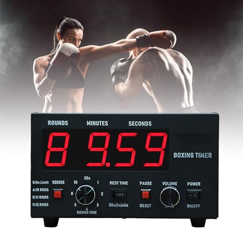 Boxing Timer - Professional Interval Timer with LED Display, Adjustable Sound, Stopwatch, and Selectable Training Time & Cycle Repetitions for Gym Workouts - color: Red