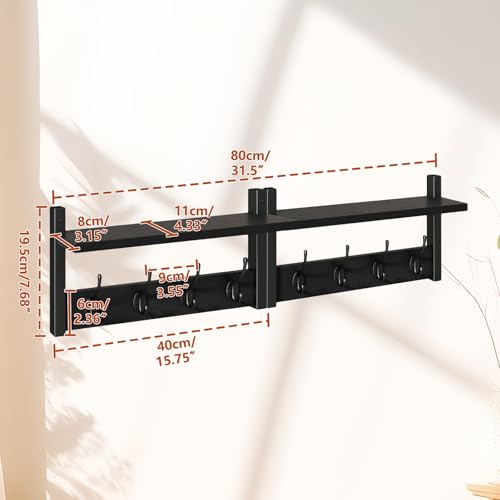 YMYNY Coat Rack Shelf Wall Mounted, Coat Hooks Set of 2, Entryway Coat Hanger with 8 Hooks, 31.5" Wall Floating Shelf with Hat Rack, for Kitchen, Bedroom, Bathroom, Black UHWS001B-2 - color: Black, size: 31.5"-2 pack