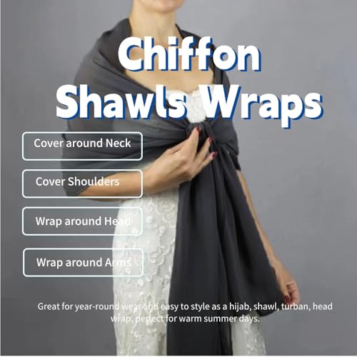 Chiffon Scarf for Women Lightweight Breathable Sunscreen Soft Solid Hijab Scarf for Daily & Muslim Wear - color: Dark Grey Chiffon Scarf