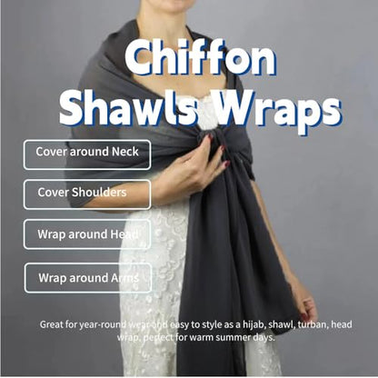 Chiffon Scarf for Women Lightweight Breathable Sunscreen Soft Solid Hijab Scarf for Daily & Muslim Wear - color: Dark Grey Chiffon Scarf
