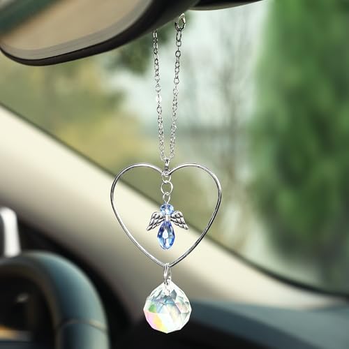 Car Rear View Mirror Accessories, Christian Hanging Ornament Angel Boho Rearview Decor Charm Handmade Beaded Crystal Heart Swinging Interior Decor for Women Men - color: Angel01