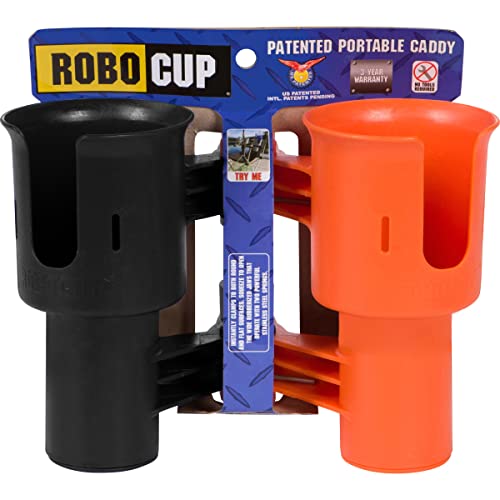 (Orange & Black), Patented Clamp On Boat Cup Holder |Multifunction Dual Drink Caddy for Fishing Poles, Tools, Net, Gaff |Portable Storage for Boating, Beach, Umbrellas, Golf Carts, Strollers - color: Black & Orange, size: Standard Spring