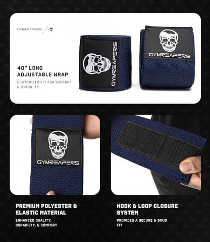 Gymreapers Weightlifting Elbow Wraps (1 Pair) - Flexible 40'' Elbow Compression Strap & Joint Support Brace - for Bench Press, Powerlifting, and Pressing - color: Navy