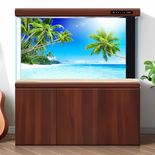 SandBeach Fish Tank Background Tropical Ocean Paradise Island Aquarium Background Sea Beach Seascape Terrarium Backgrounds Sunray Blue Sky Seacoast Ocean Sea Waves Reptile Tank Backgrounds 24x16in - color: Blue_Green, size: 24(W)x16(H)inches/ 60(W)*40cm(H