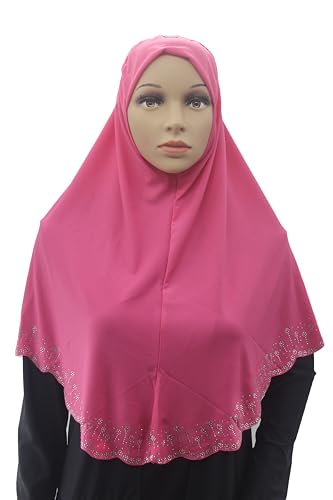 Instant Hijab Scarf for Women Muslim Women Clothing Headscarf for Girls with Czech Rhinestone - color: Rose-wavy Edge
