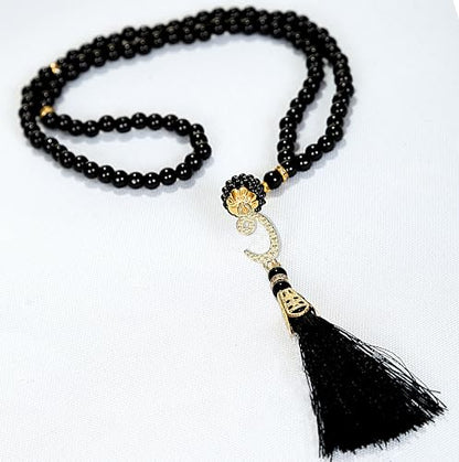 Velvet Islamic Prayer Rug Set (Thick Prayer Mat - 99 Tasbih Prayer Beads - Black Cotton Kufi Hat) Eid and Ramadan Gift for Muslims (Blue) - color: Blue