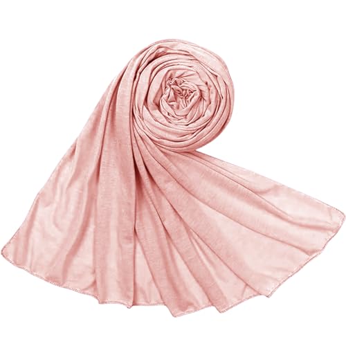 Hijab Scarf for Women Soft Cotton Muslim Jersey Hijab Head Wrap Scarves Fashion Long Scarf Shawls - color: Shell Pink