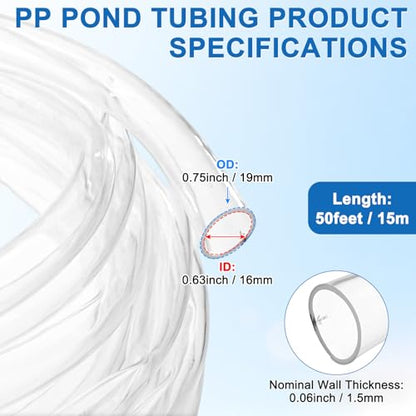 M METERXITY Vinyl Tubing 5/8" ID x 3/4" OD 50ft Flexible Plastic Tube with 2 Hose Ties, Lightweight Hybrid PVC Hose for Water Gardening/Airline/Aquarium Tubing [Clear] - size: 5/8" ID x 50ft
