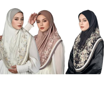 Ready To Wear Instant Hijab 여아용 무슬림 슬립온 키마르 꽃무늬 히잡 스카프 여성용 히잡 이슬람 아바야 터번 - color: 페일 제이드 5#