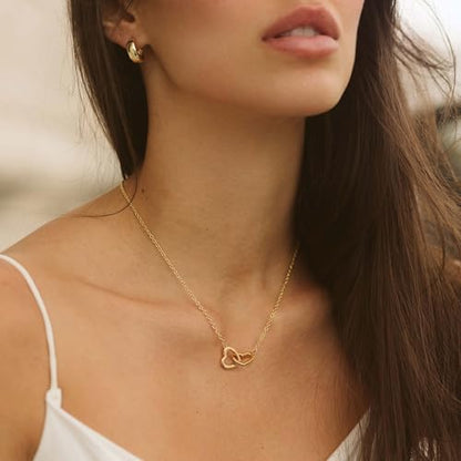 POTESSA 18K Gold Plated Pendant Necklace Medallion Coin Heart Y Shaped Chain Toggle Necklace for Women Jewelry - color: Double Heart
