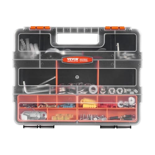 VEVOR 3-Pack Small Parts Organizer, 21 Compartments Tools Organizer Box with Removable Dividers, PP Hardware Storage Box with Safety Latch & Portable Handle for Nuts, Bolts, Screws, Nails