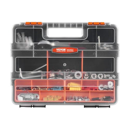 VEVOR 3-Pack Small Parts Organizer, 21 Compartments Tools Organizer Box with Removable Dividers, PP Hardware Storage Box with Safety Latch & Portable Handle for Nuts, Bolts, Screws, Nails