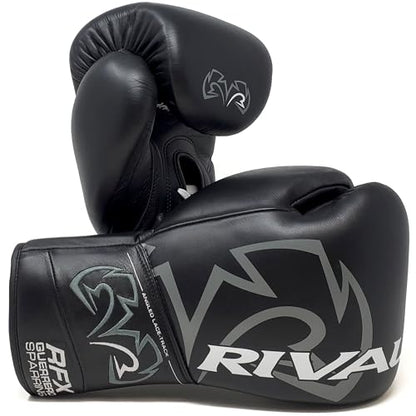 RIVAL Boxing RFX-Guerrero SF-H Lace-Up Sparring Gloves, Quilted Horsehair Padding, Laminated with a Low-Density Foam - color: Black, size: 18 oz.